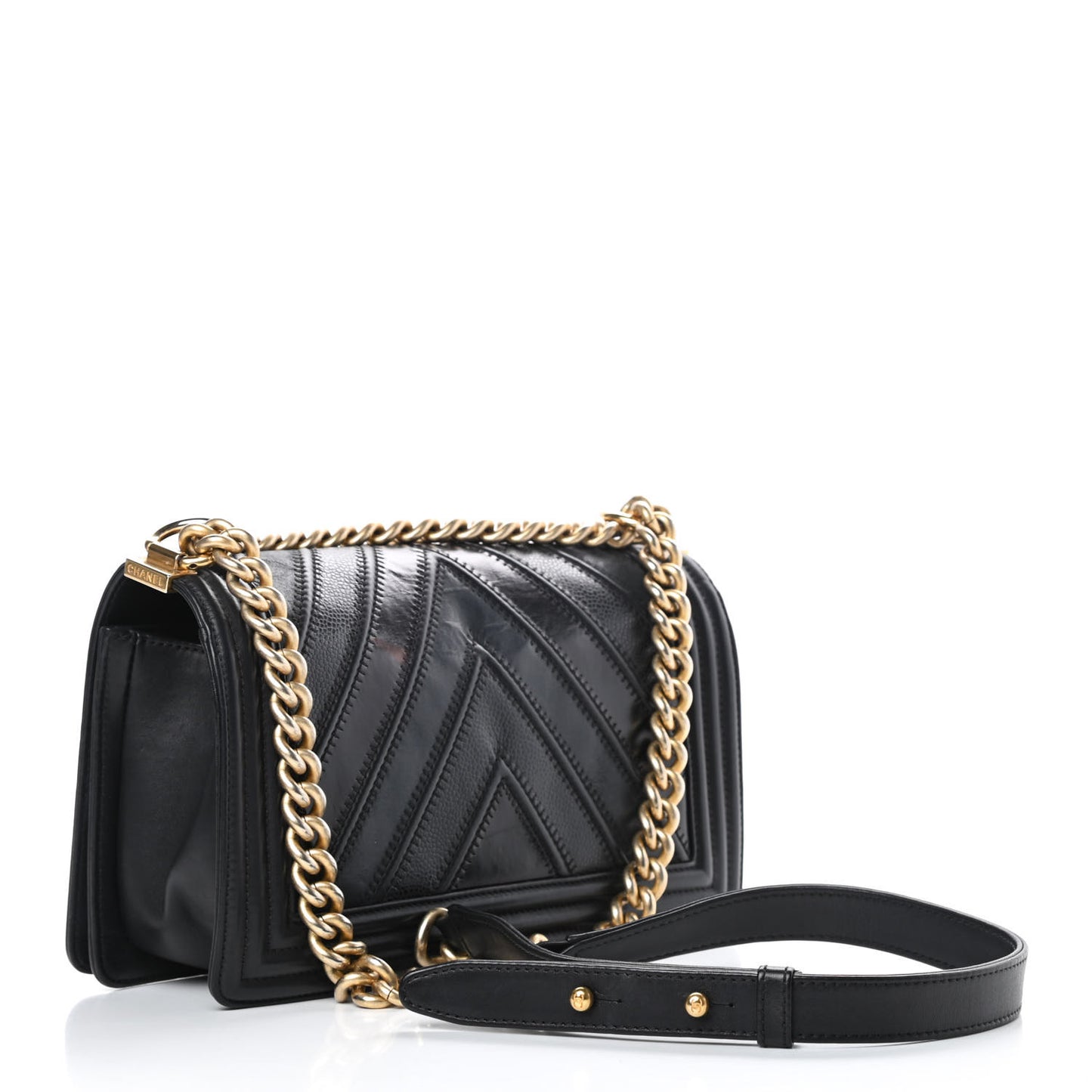 Caviar Suede Calfskin Chevron Medium Boy Flap Black