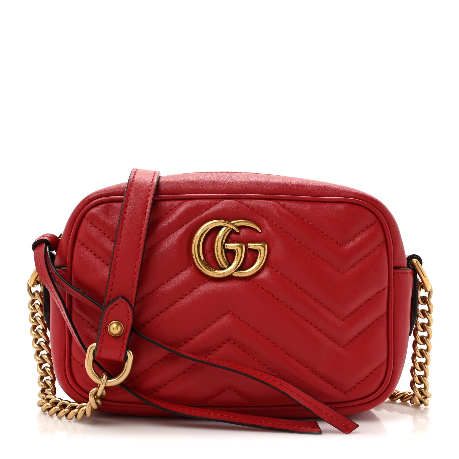 Gucci Calfskin Matelasse Mini GG Marmont Chain Shoulder Bag Hibiscus Red 1 of 10