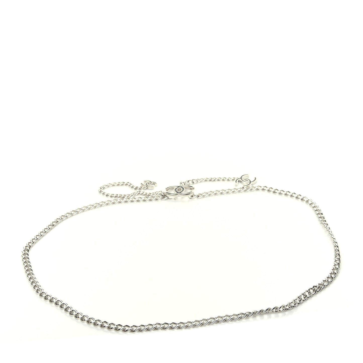 Enamel CC Chain Logo Belt Silver Black