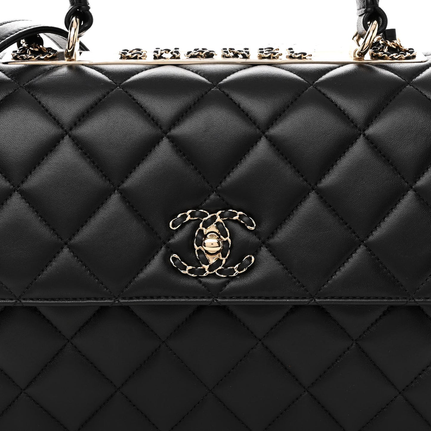Lambskin Quilted Medium Trendy Chain CC Flap Dual Handle Bag Black