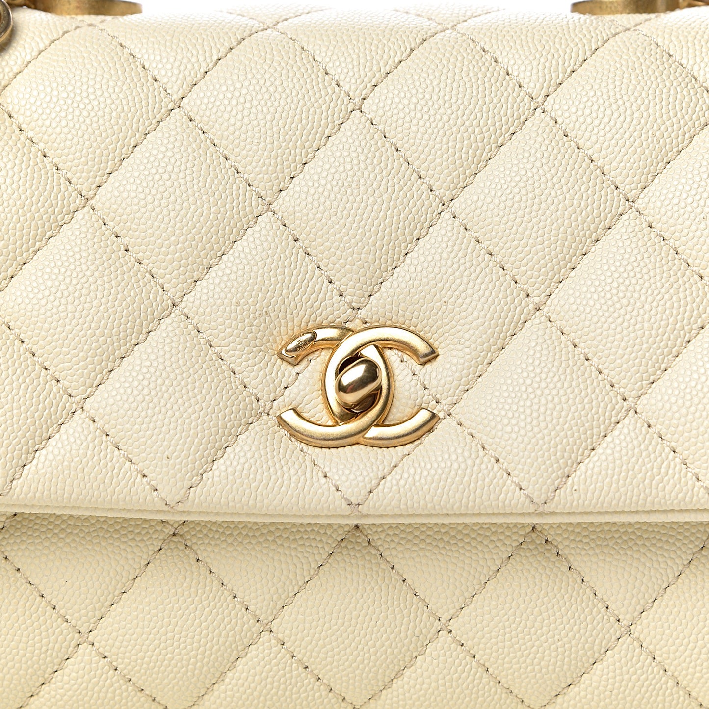 Caviar Elaphe Quilted Mini Coco Handle Flap Ivory