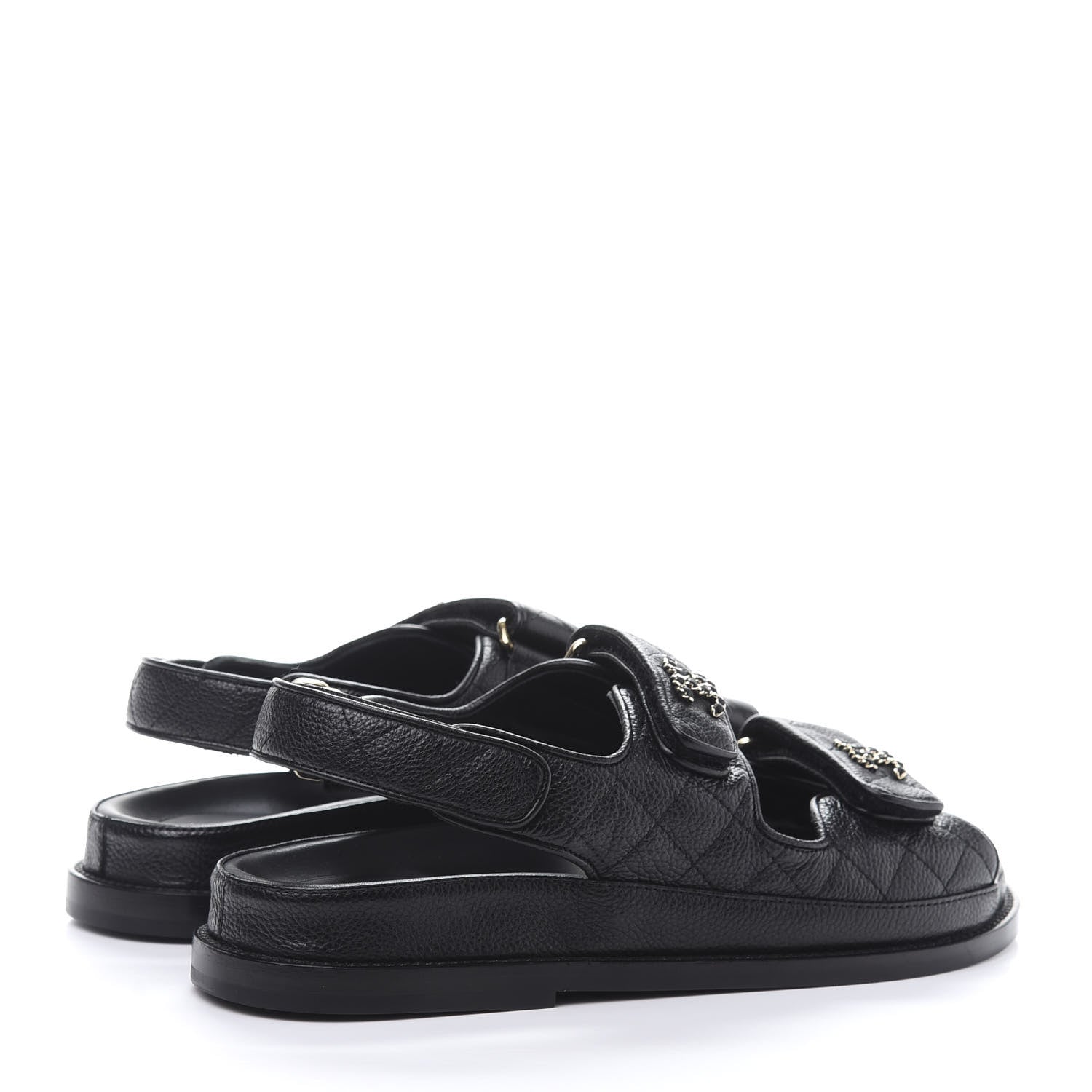 Chanel Grained Calfskin Velcro Dad Sandals 38 Black 4 of 9