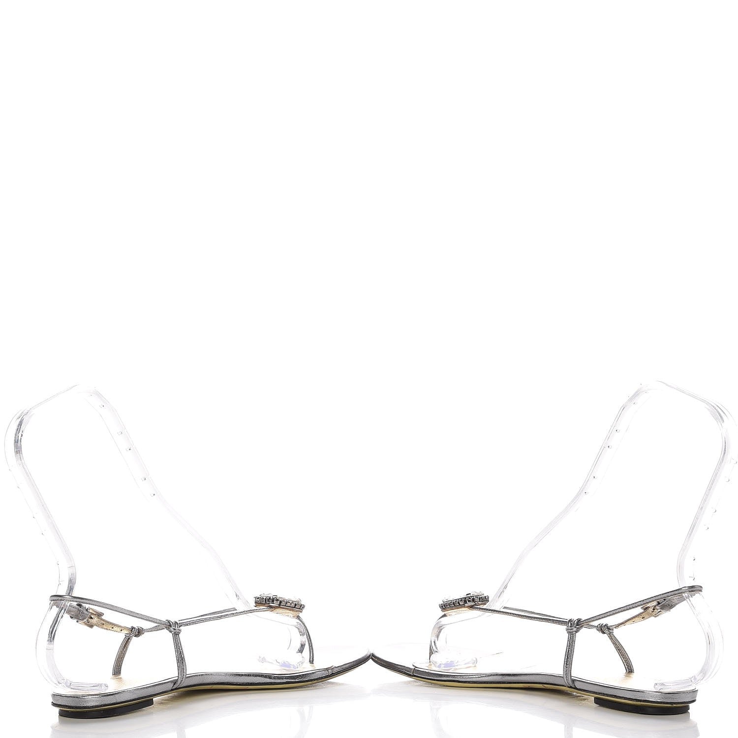 Valentino Garavani Metallic Vitello Crystal Slingback Flat Thong Sandals 38.5 Silver 5 of 9