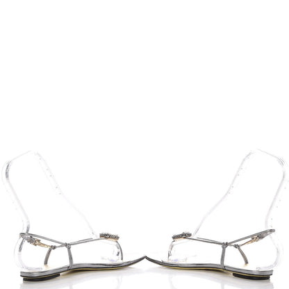 Valentino Garavani Metallic Vitello Crystal Slingback Flat Thong Sandals 38.5 Silver 5 of 9