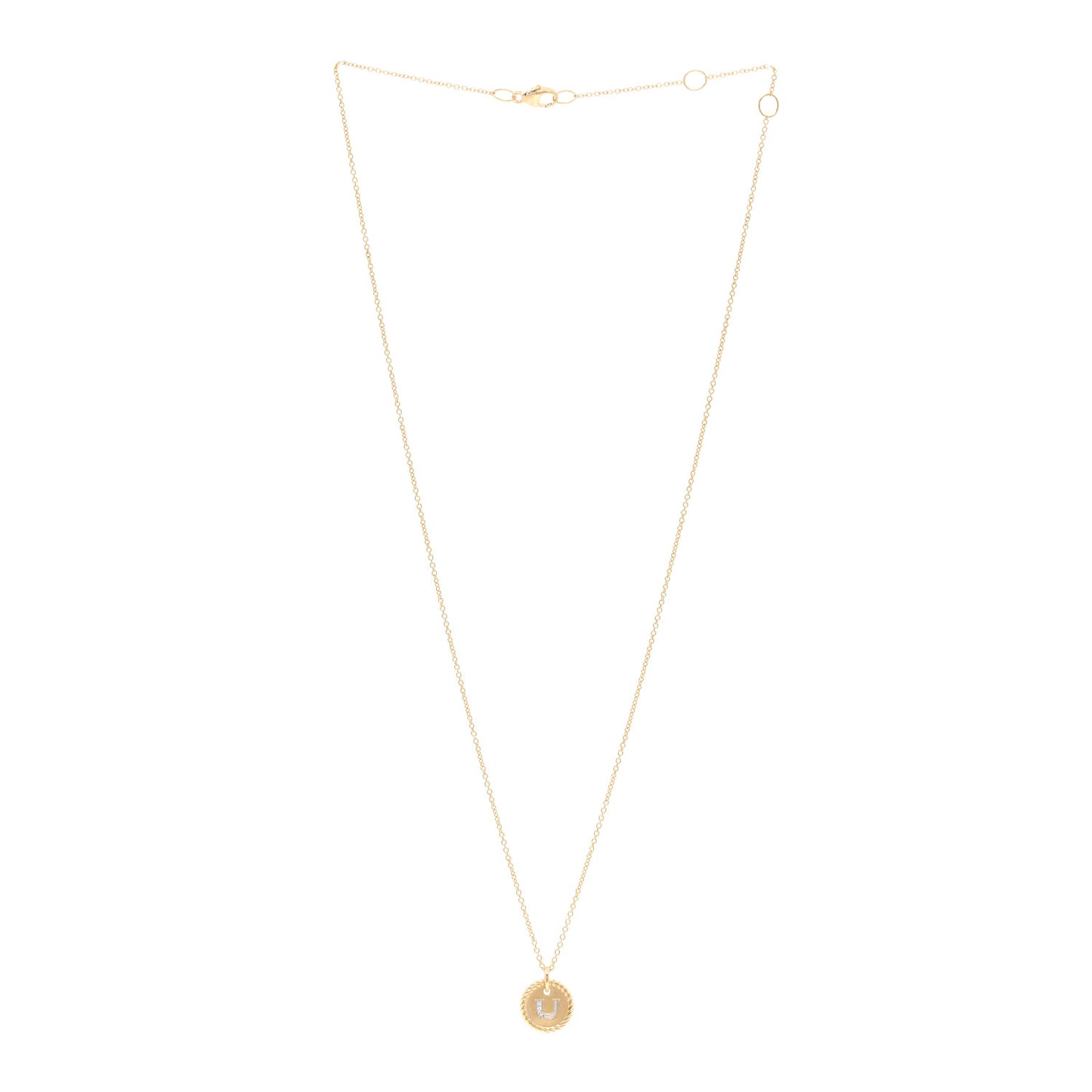 18K Yellow Gold Diamond Initial U Charm Necklace