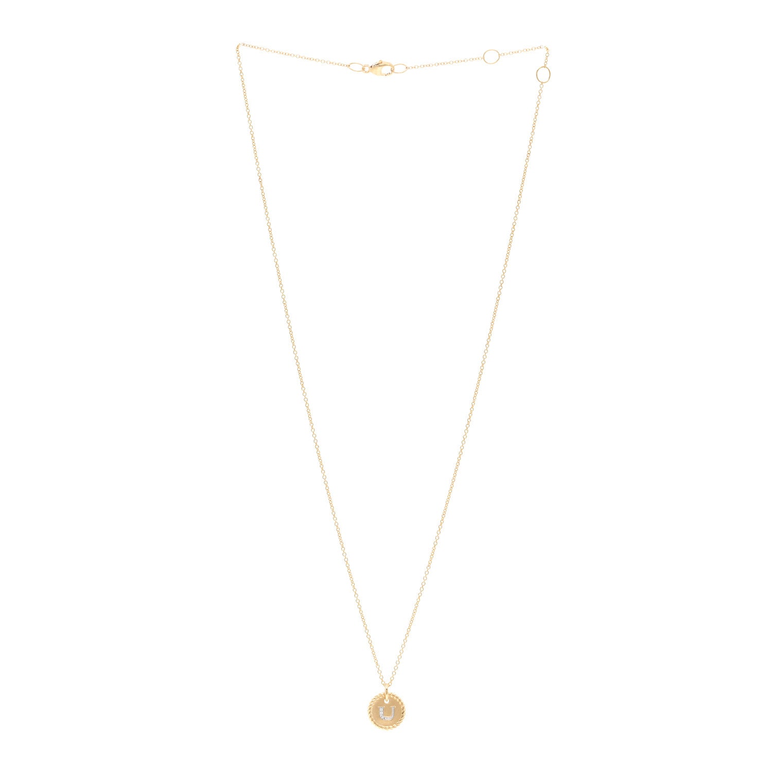 David Yurman 18K Yellow Gold Diamond Initial U Charm Necklace 3 of 4