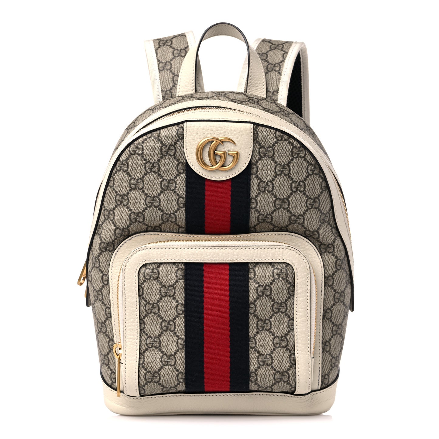 GG Supreme Monogram Textured Calfskin Web Small Ophidia Day Backpack Beige Ebony Mystic White