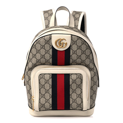 Gucci GG Supreme Monogram Textured Calfskin Web Small Ophidia Day Backpack Beige Ebony Mystic White 1 of 9