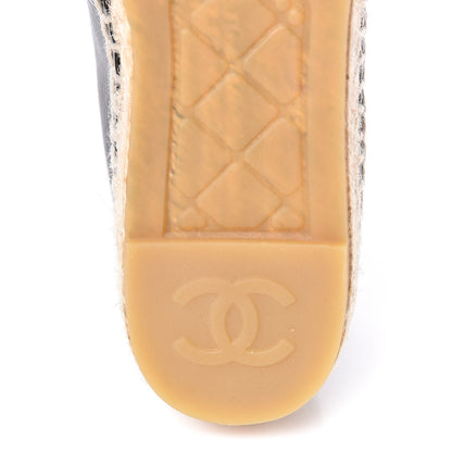 Chanel Metallic Lambskin Grosgrain CC Espadrilles 34 Black 8 of 9