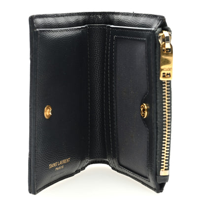Saint Laurent Grain De Poudre Matelasse Chevron Monogram Zipped Card Case Dark Smog 5 of 6