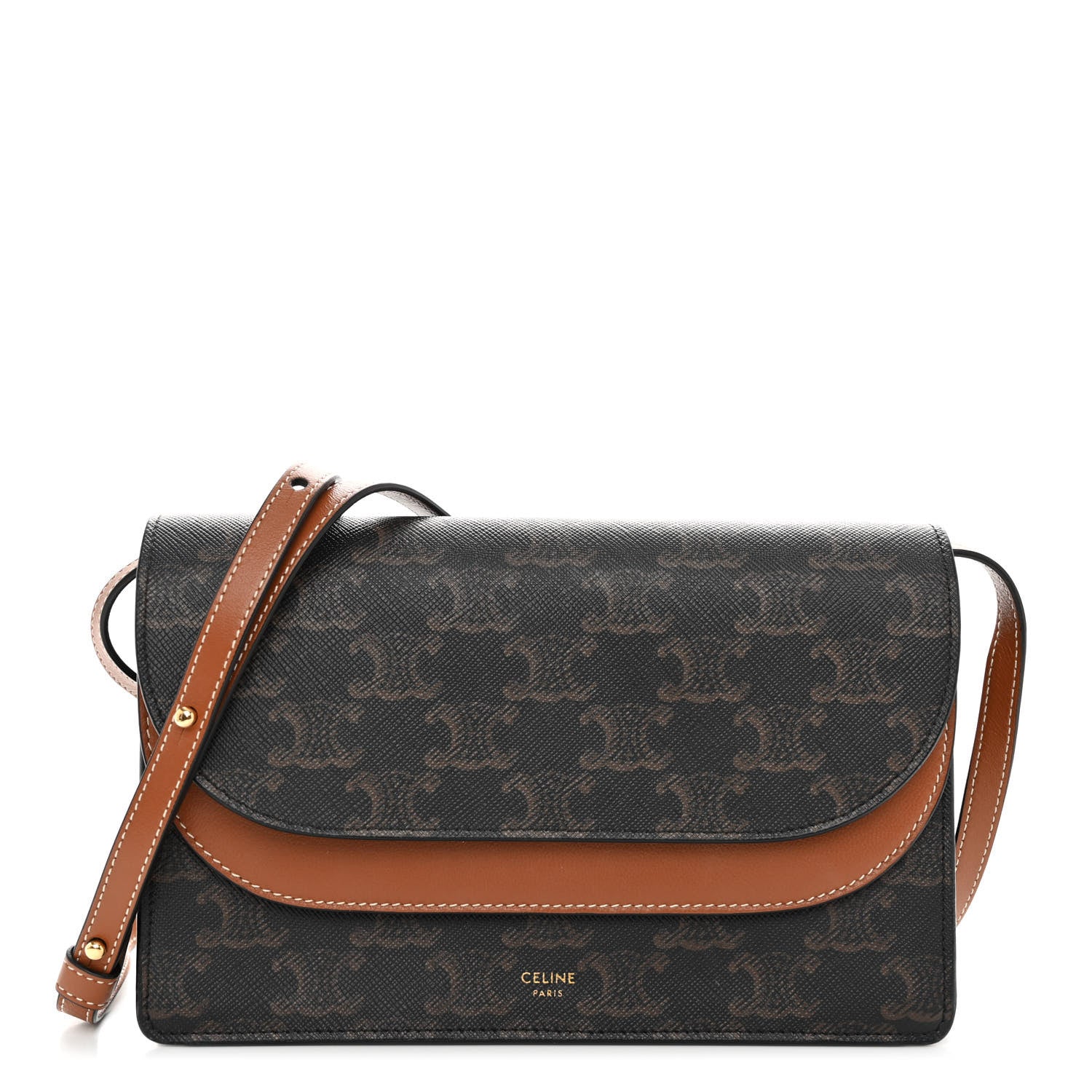 Celine Triomphe Canvas Lambskin Wallet On Strap Tan 1 of 11