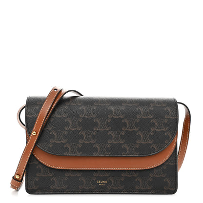 Celine Triomphe Canvas Lambskin Wallet On Strap Tan 1 of 11