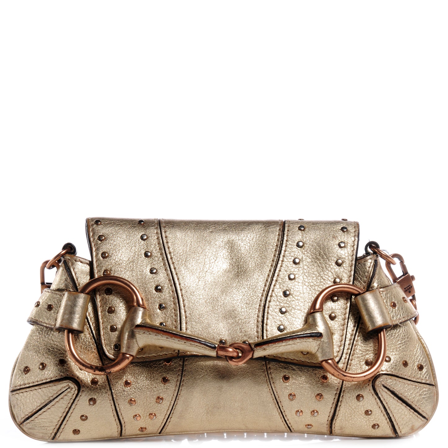 Calfskin Studded Horsebit Clutch Bag Gold