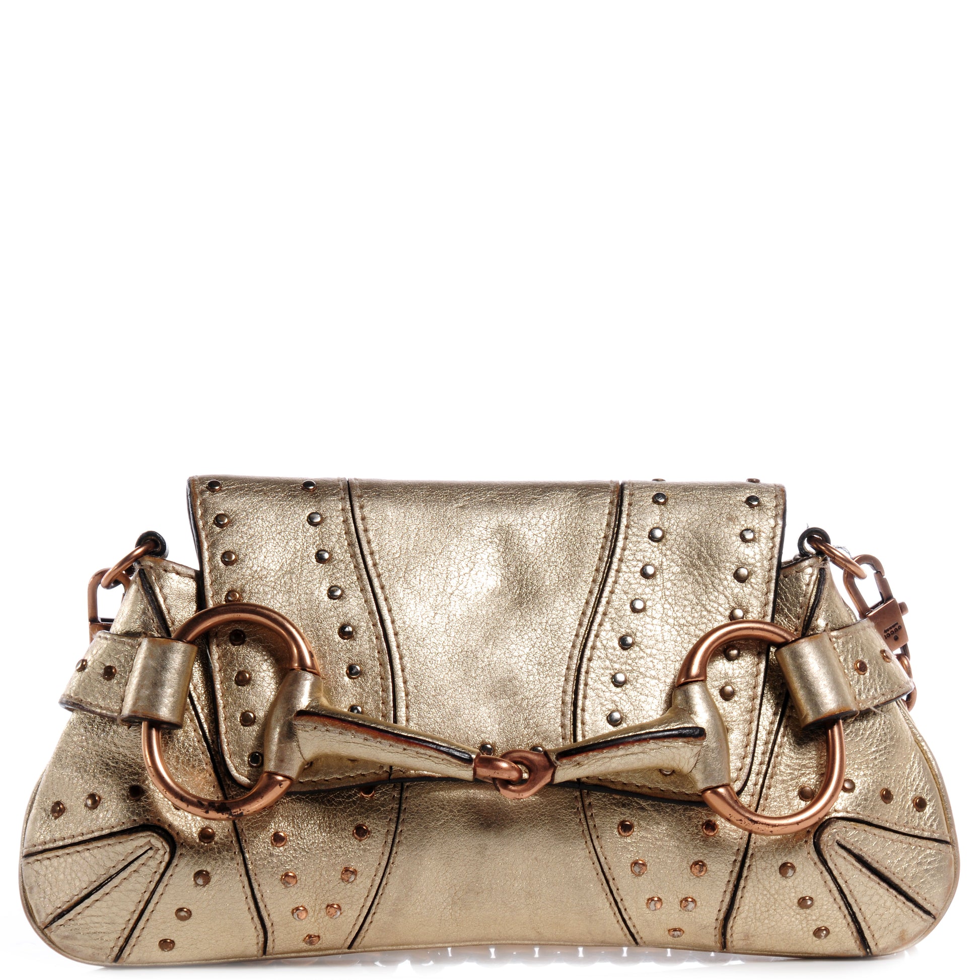 Gucci Calfskin Studded Horsebit Clutch Bag Gold 1 of 7