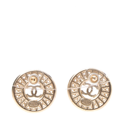 Chanel Pearl Crystal CC Earrings Light Gold 5 of 6