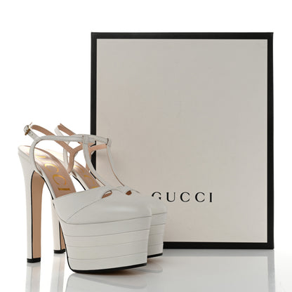 Gucci Malaga Kid Angel T-Strap Platform High Heel Pumps 37.5 Great White 10 of 10
