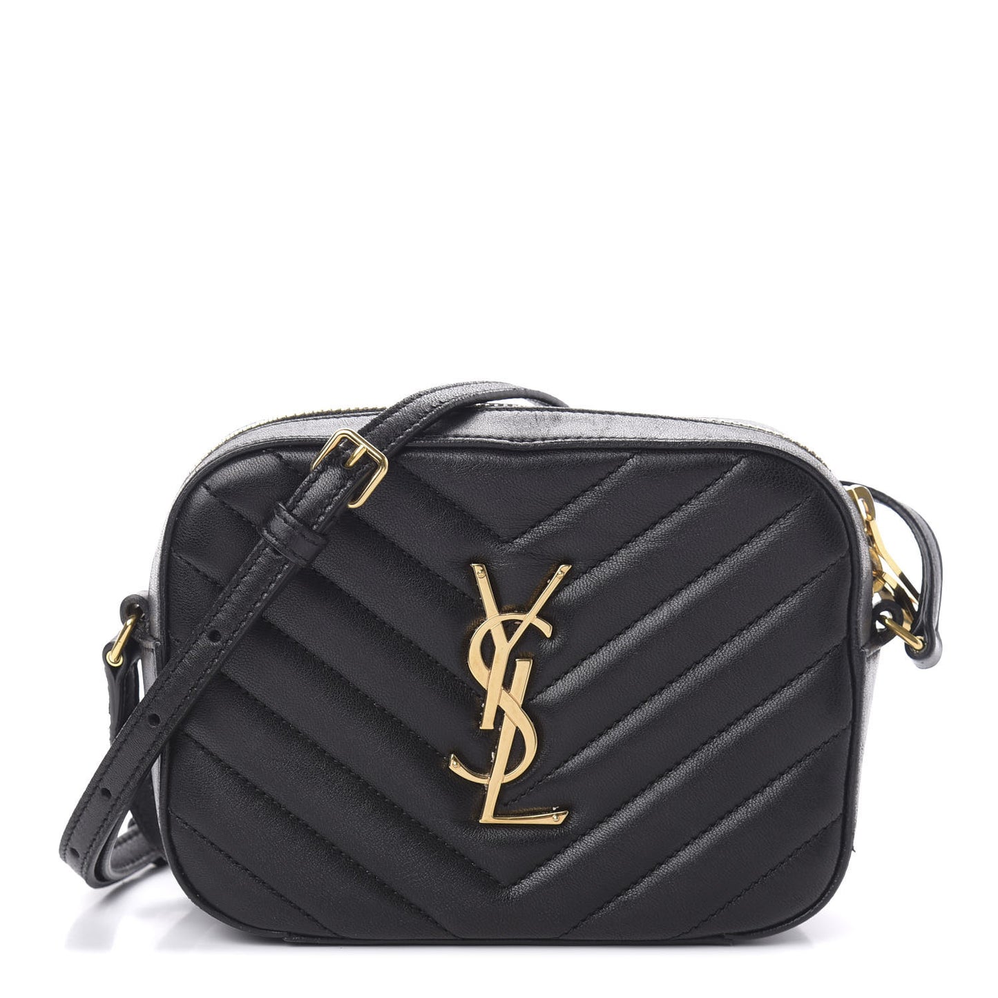 Lambskin Chevron Small Classic Monogram Camera Bag Black