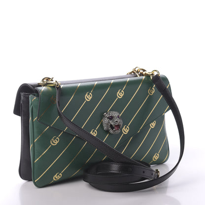 Gucci Calfskin Diagonal GG Medium Thiara Double Envelope Shoulder Bag Emerald Green Black 3 of 11