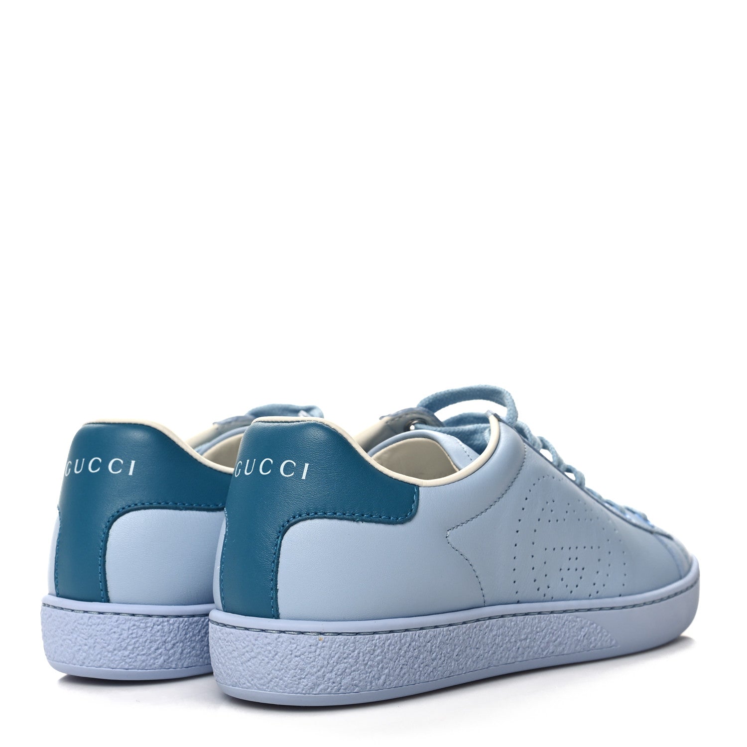 Gucci Calfskin Interlocking G Perforated Womens Ace Sneakers 35 Porcelain Light Blue Zaffiro 4 of 8