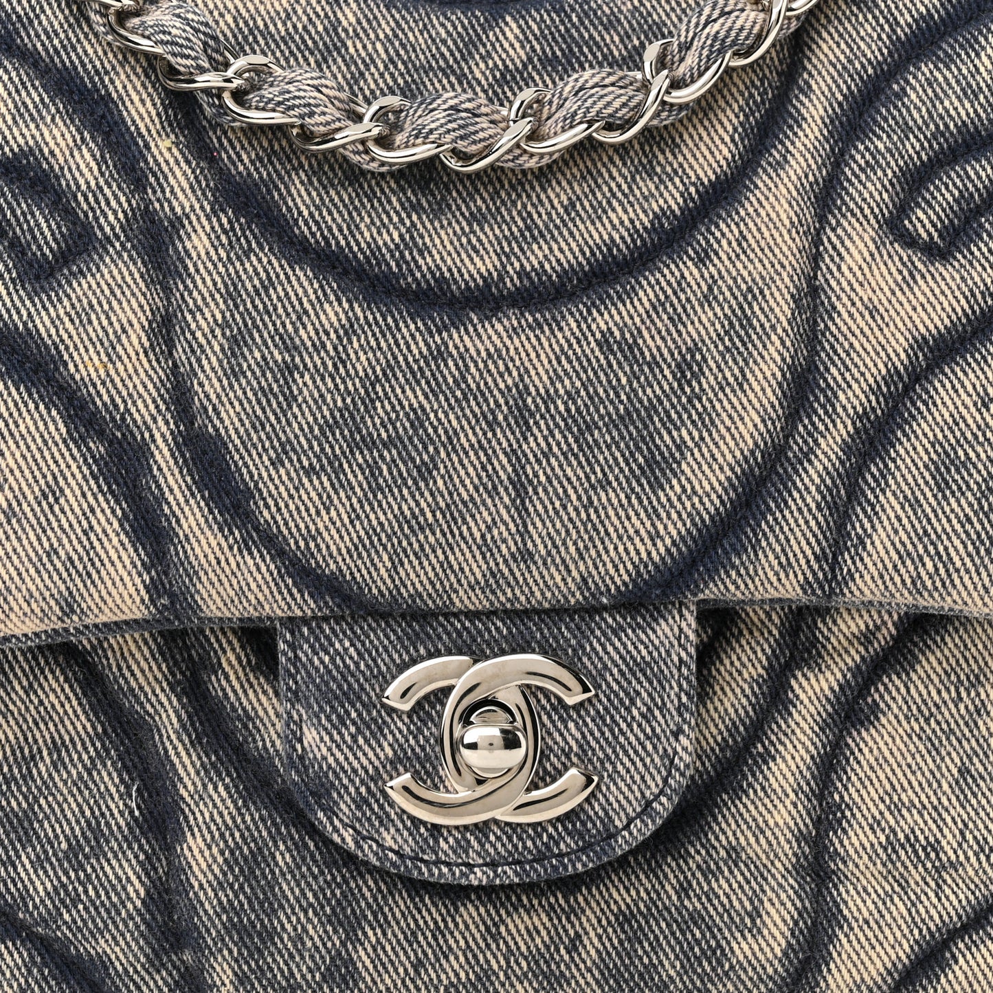 Denim Stitched Mini Square Flap Blue
