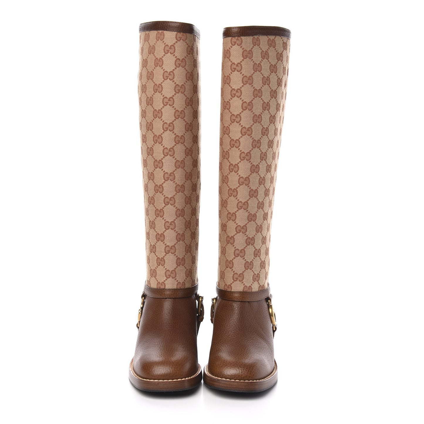 GG Monogram Calfskin Lola Tall Boots 37 Beige Ruggine Cuir