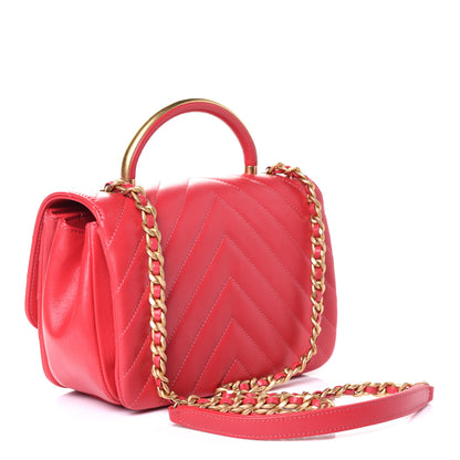 Chanel Lambskin Chevron Quilted Gold Top Handle Flap Bag Red 2 of 5
