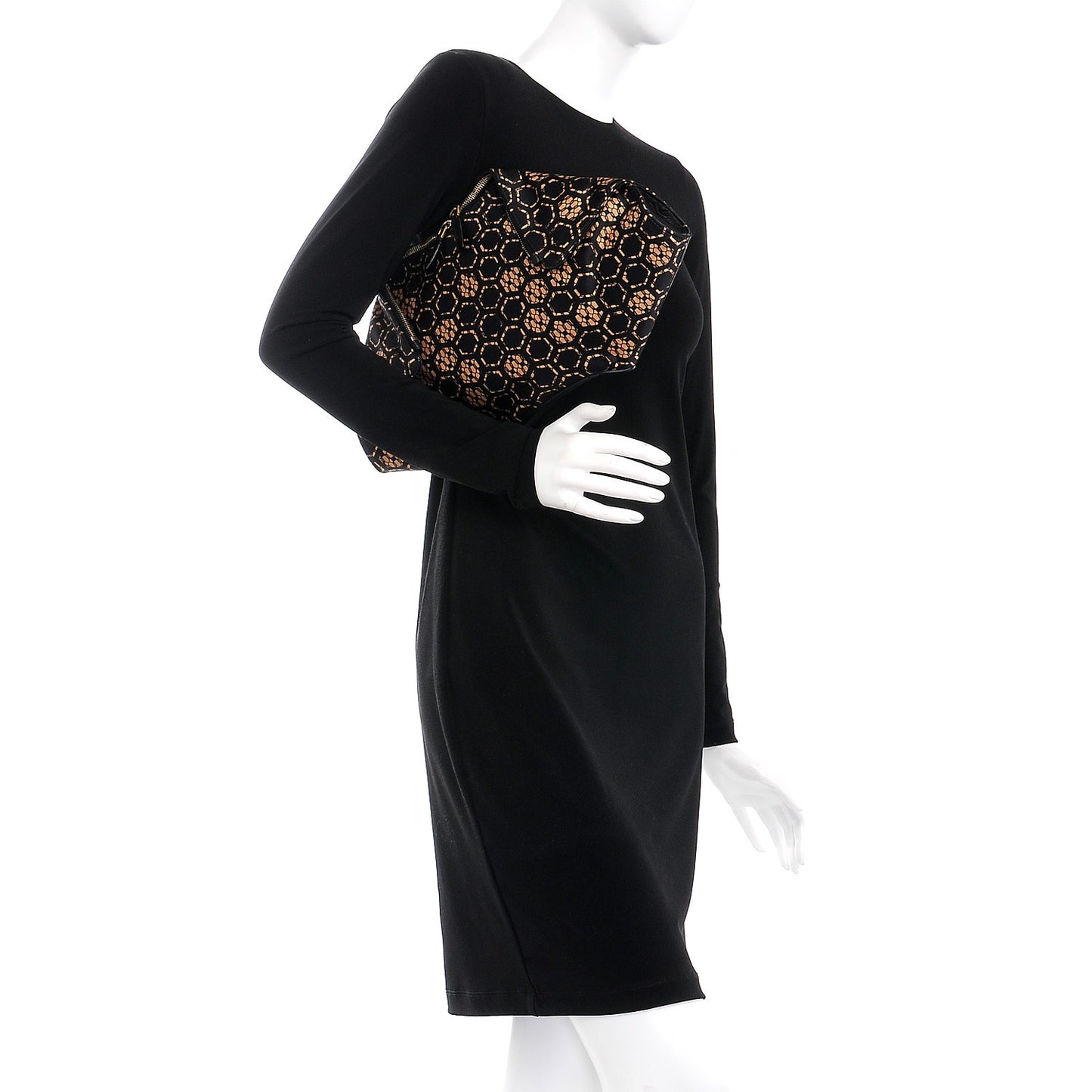 Silk Honeycomb Printed De Manta Clutch Flesh Black