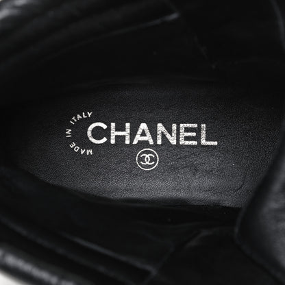 Chanel Calfskin Grosgrain Quilted Lace Up Boots 40 Black Grey 7 of 8