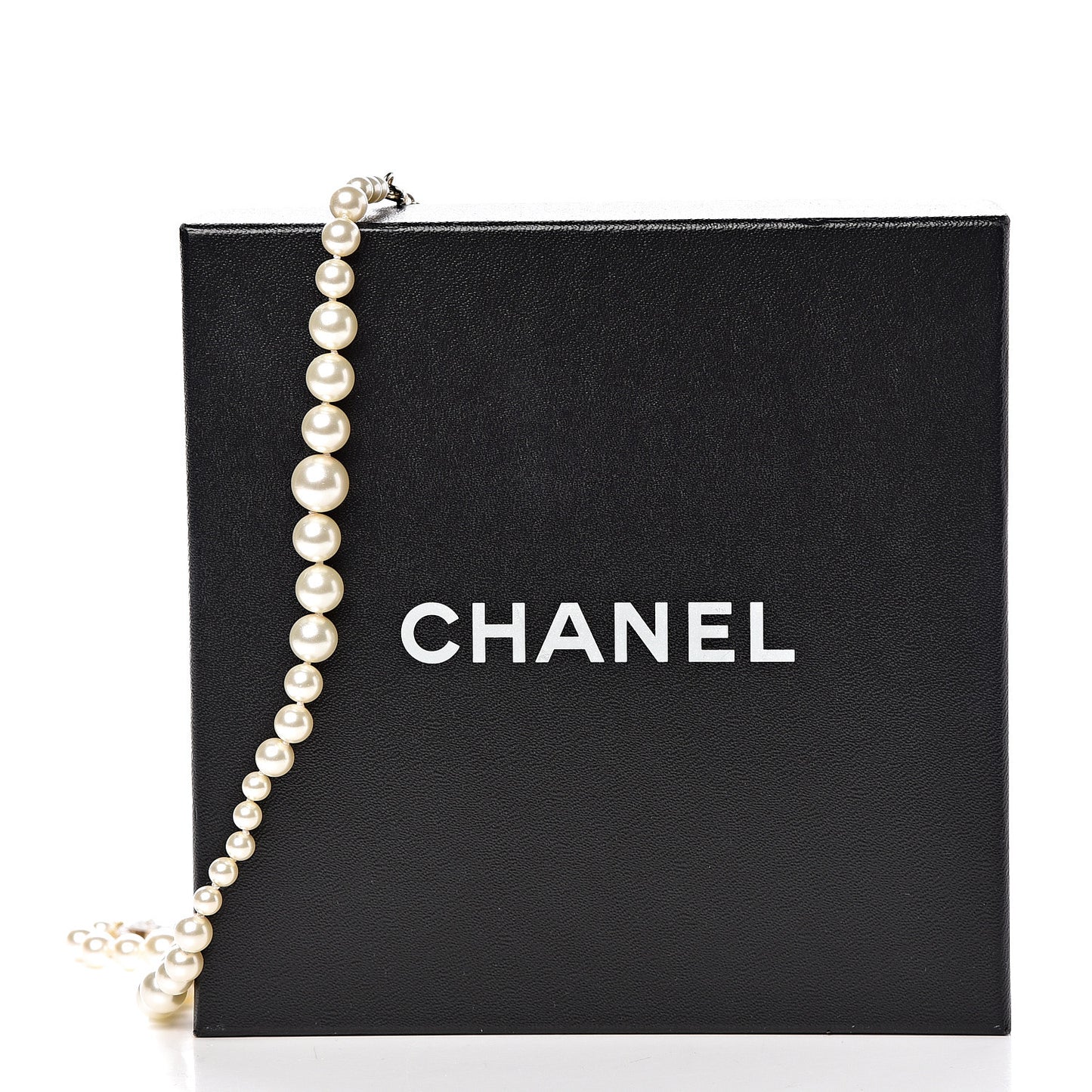 Graduated Pearl CC Long Necklace Light Gold