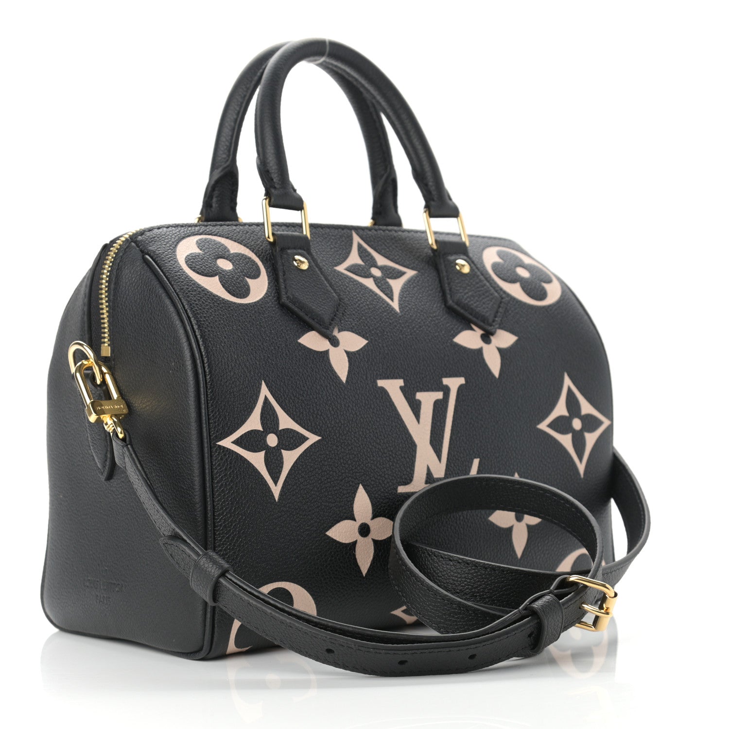 Louis Vuitton Empreinte Monogram Giant Speedy Bandouliere 25 Black Beige 3 of 8