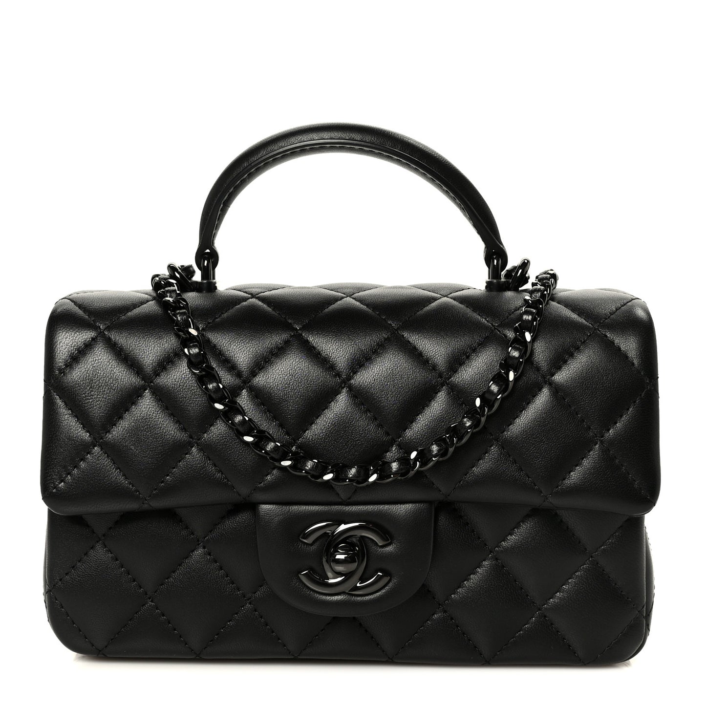 Lambskin Quilted Mini Top Handle Rectangular Flap So Black