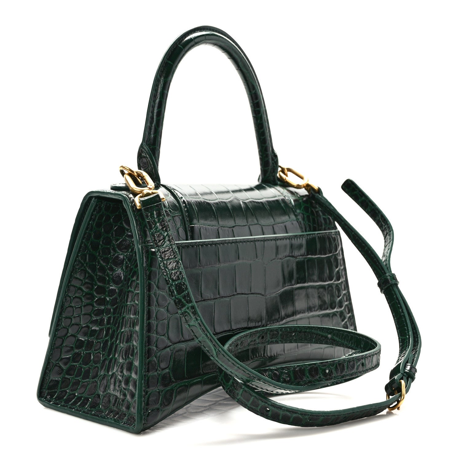 Balenciaga Shiny Calfskin Crocodile Embossed Small Hourglass Top Handle Bag Forest Green 3 of 8