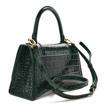 Balenciaga Shiny Calfskin Crocodile Embossed Small Hourglass Top Handle Bag Forest Green 3 of 8