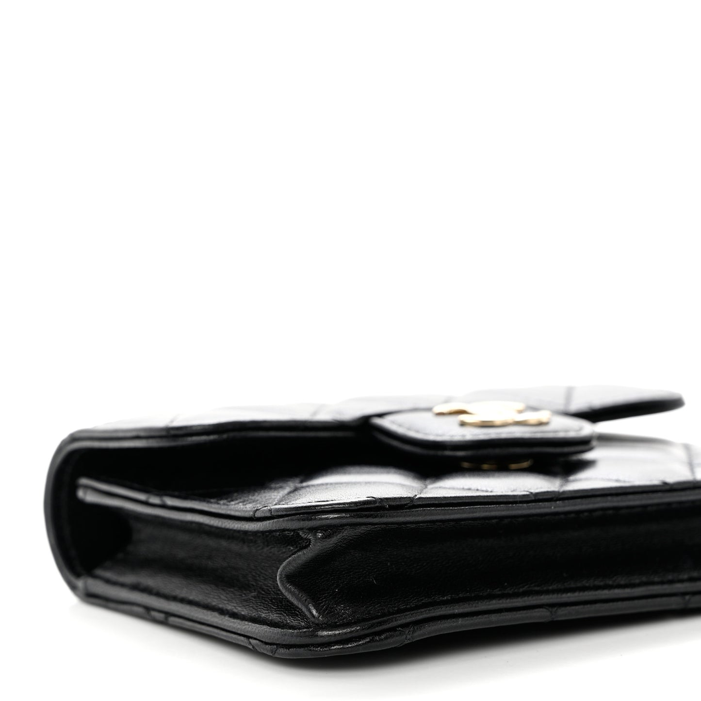 Lambskin Quilted Top Handle Flap Coin Purse With Chain Black