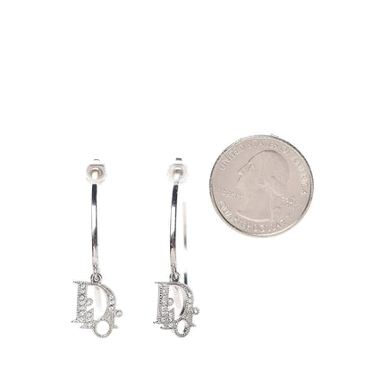 Christian Dior Crystal Logo Hoop Earrings Silver 2 of 4
