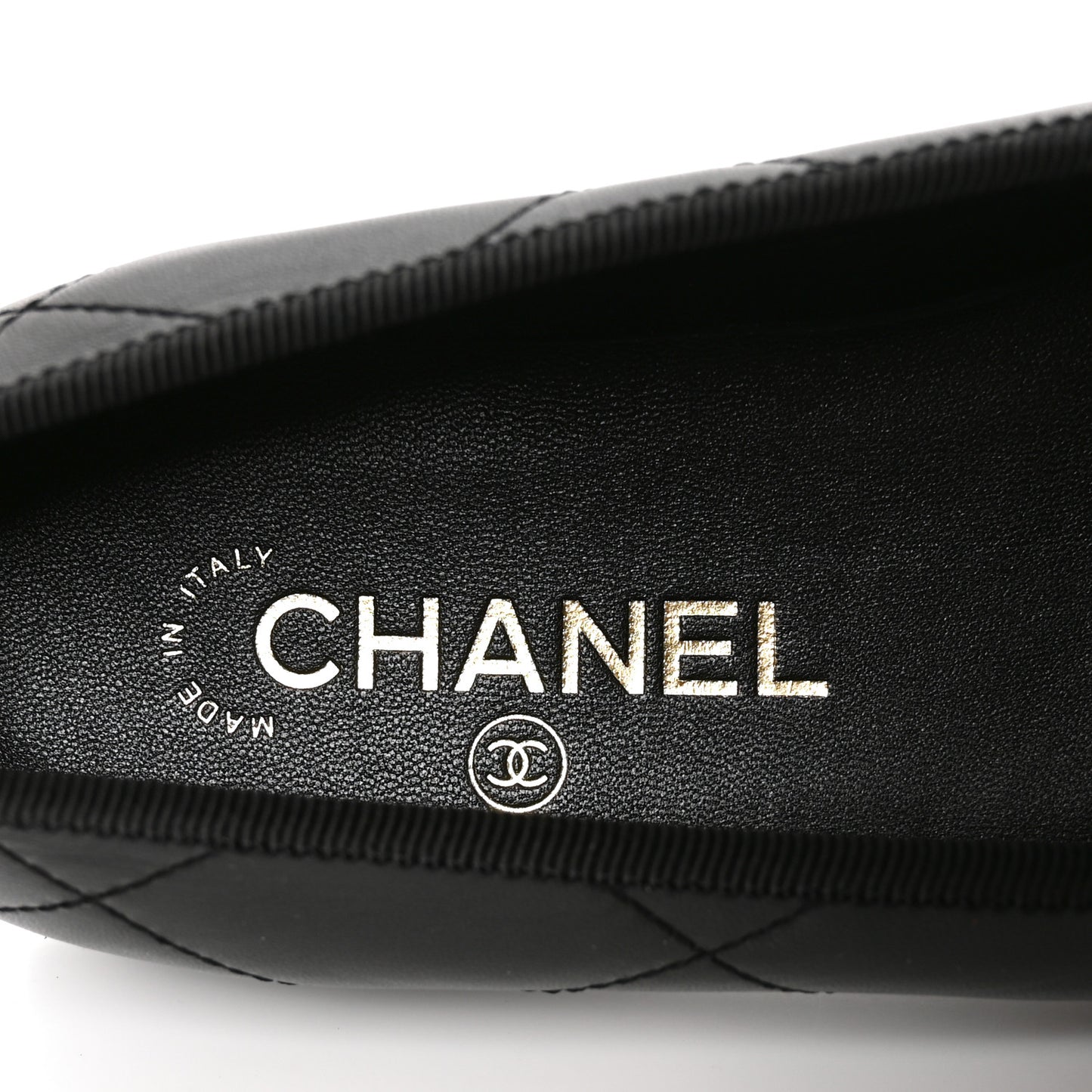 Lambskin Quilted CC Cambon Ballet Flats 37.5 Black White