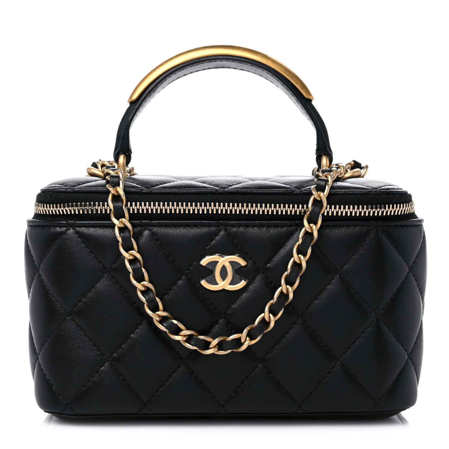 Chanel Lambskin Quilted Metal Small Top Handle Vanity Case With Chain Black 1 of 10