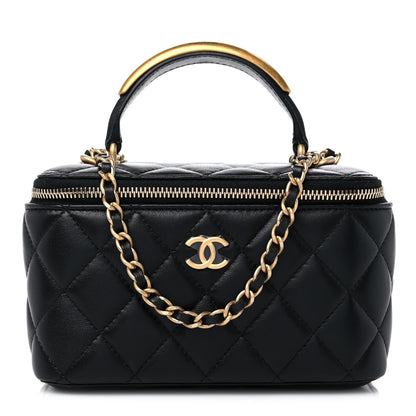 Chanel Lambskin Quilted Metal Small Top Handle Vanity Case With Chain Black 1 of 10