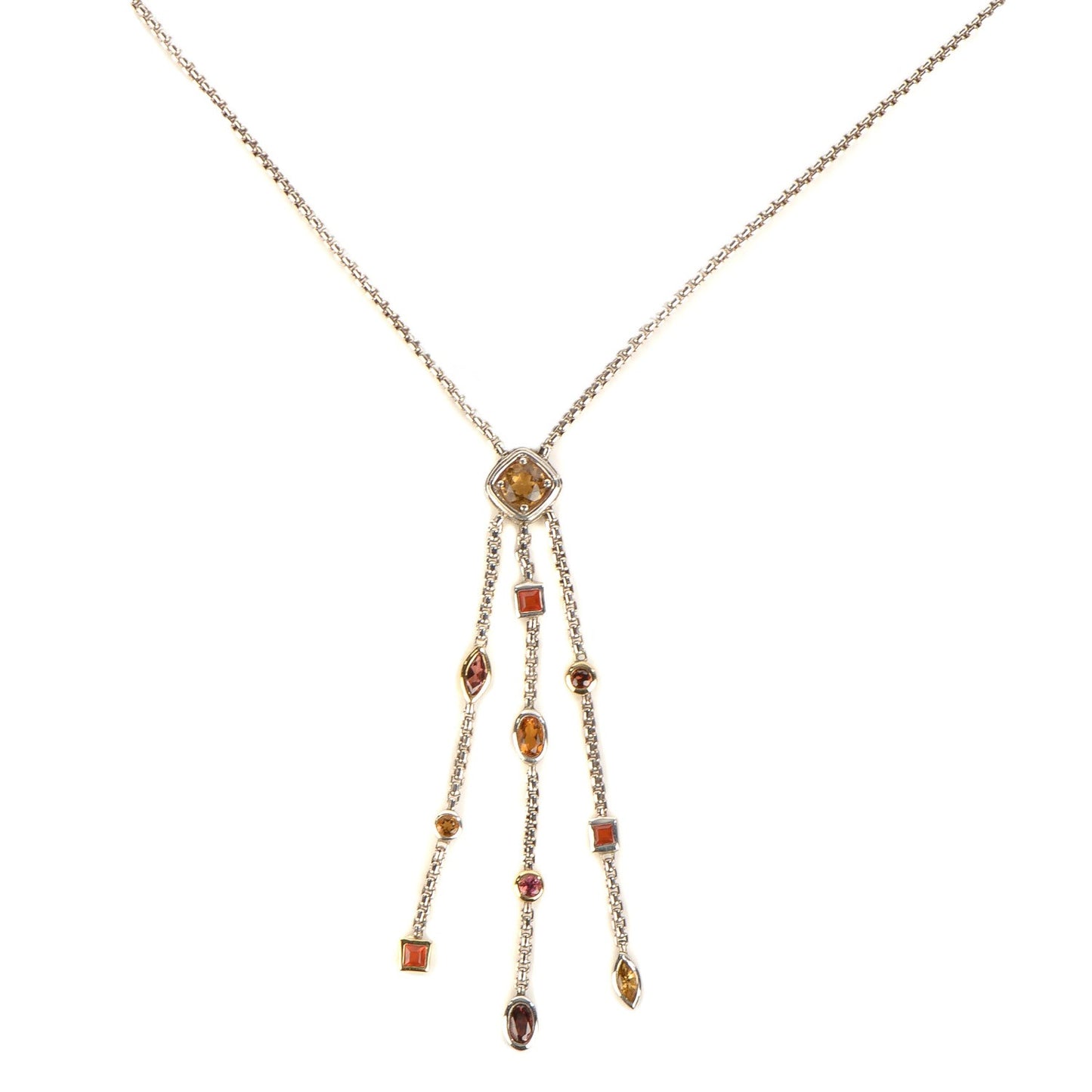 Sterling Silver 18K Yellow Gold Citrine Garnet Tourmaline Peridot Confetti Necklace