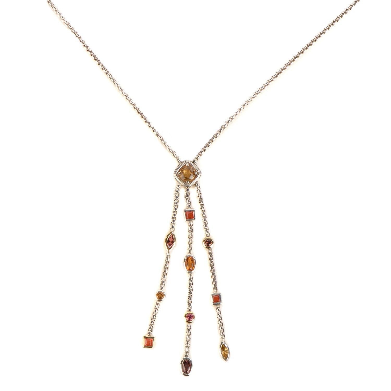 David Yurman Sterling Silver 18K Yellow Gold Citrine Garnet Tourmaline Peridot Confetti Necklace 1 of 4