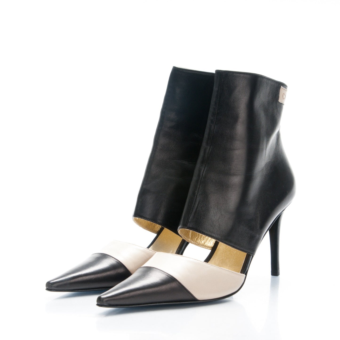 Lambskin Cap Toe Open Short Boots 37.5 Beige Black