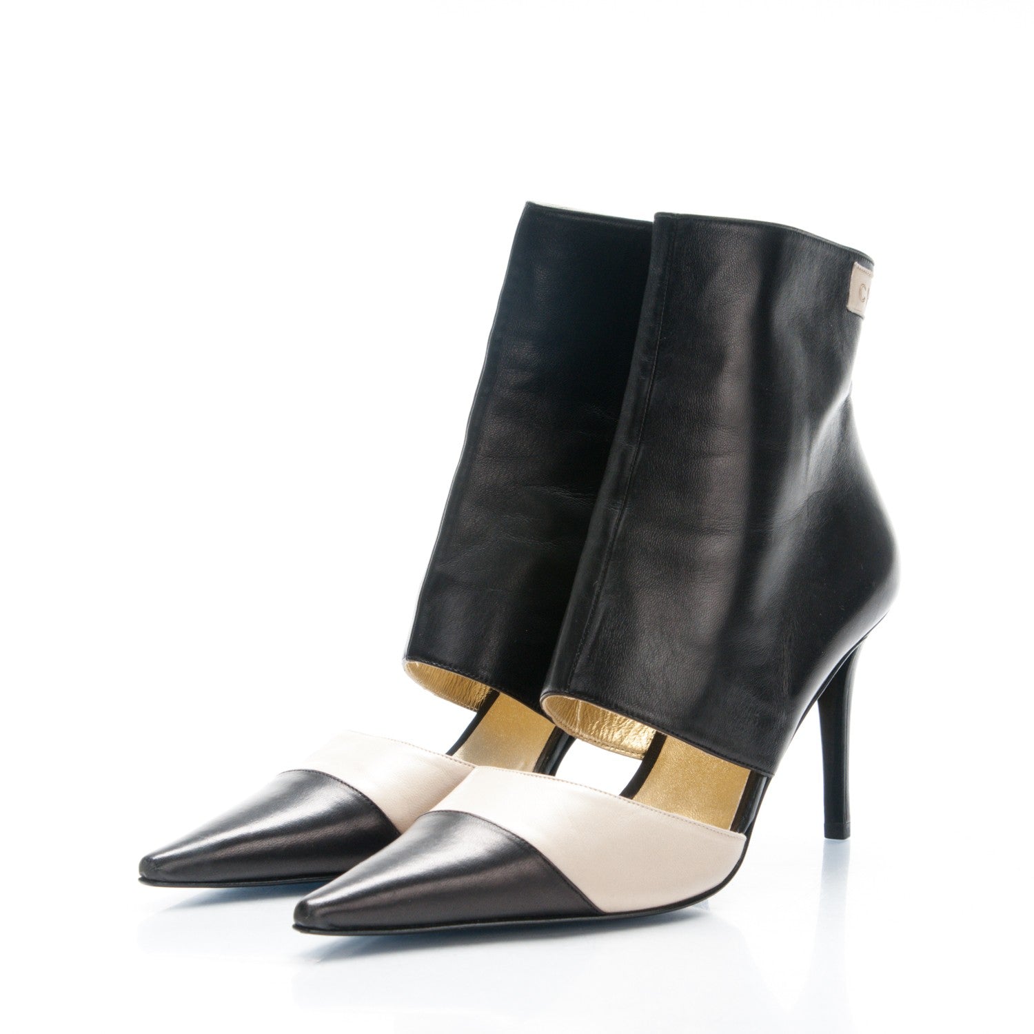Chanel Lambskin Cap Toe Open Short Boots 37.5 Beige Black 3 of 8