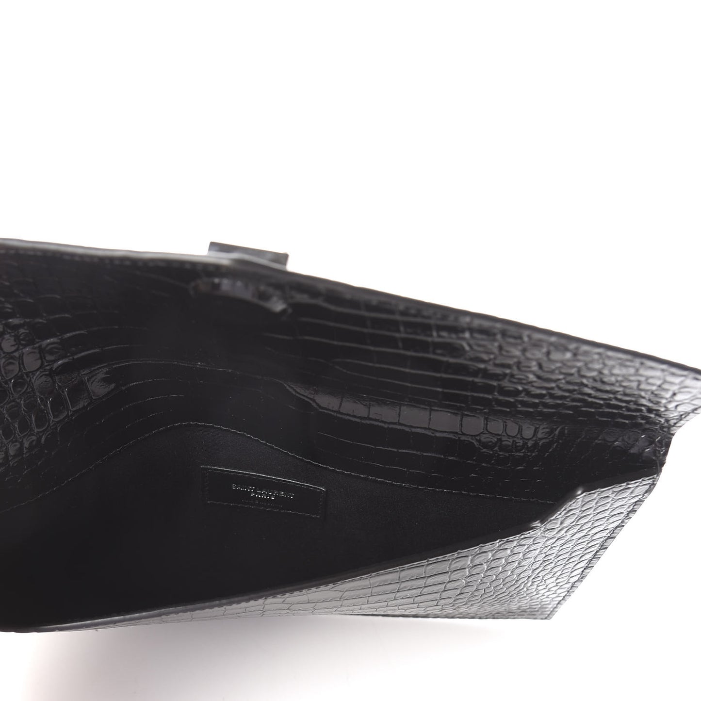 Calfskin Crocodile Embossed Uptown Monogram Clutch Black