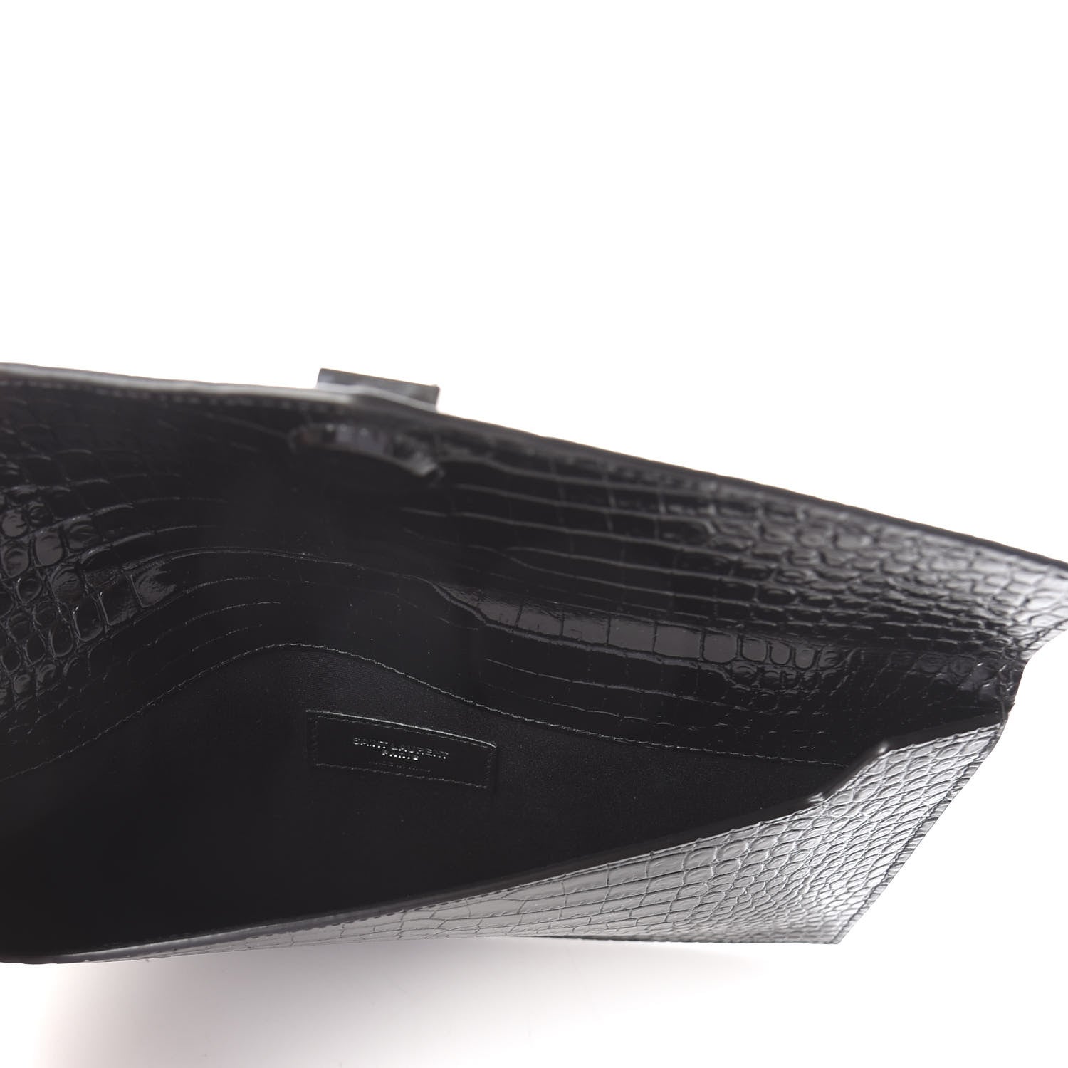 Saint Laurent Calfskin Crocodile Embossed Uptown Monogram Clutch Black 4 of 5