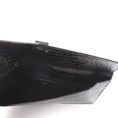 Saint Laurent Calfskin Crocodile Embossed Uptown Monogram Clutch Black 4 of 5