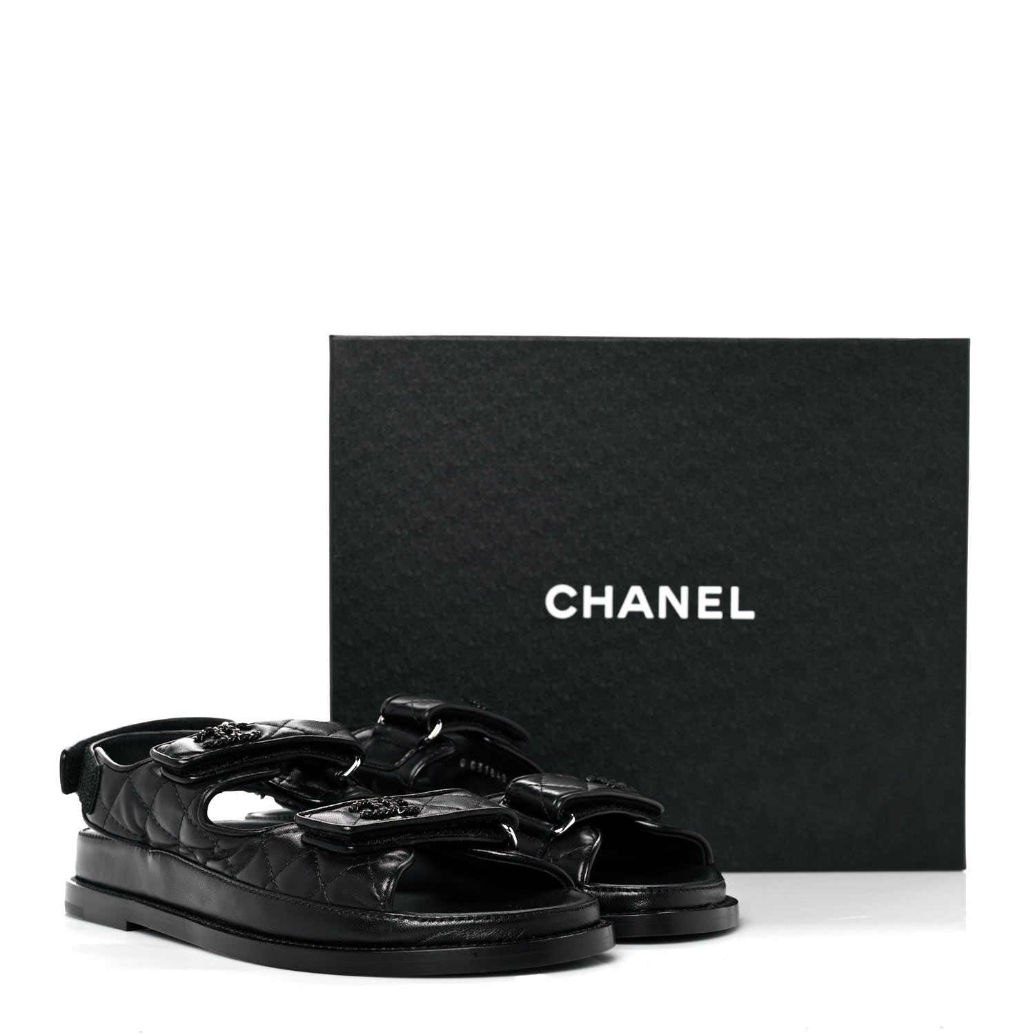 Chanel Lambskin Velcro Dad Sandals 37.5 Black 9 of 9
