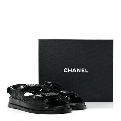 Chanel Lambskin Velcro Dad Sandals 37.5 Black 9 of 9