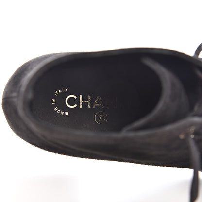 Chanel Suede Patent Cap Toe CC Boots 38.5 Black 6 of 11