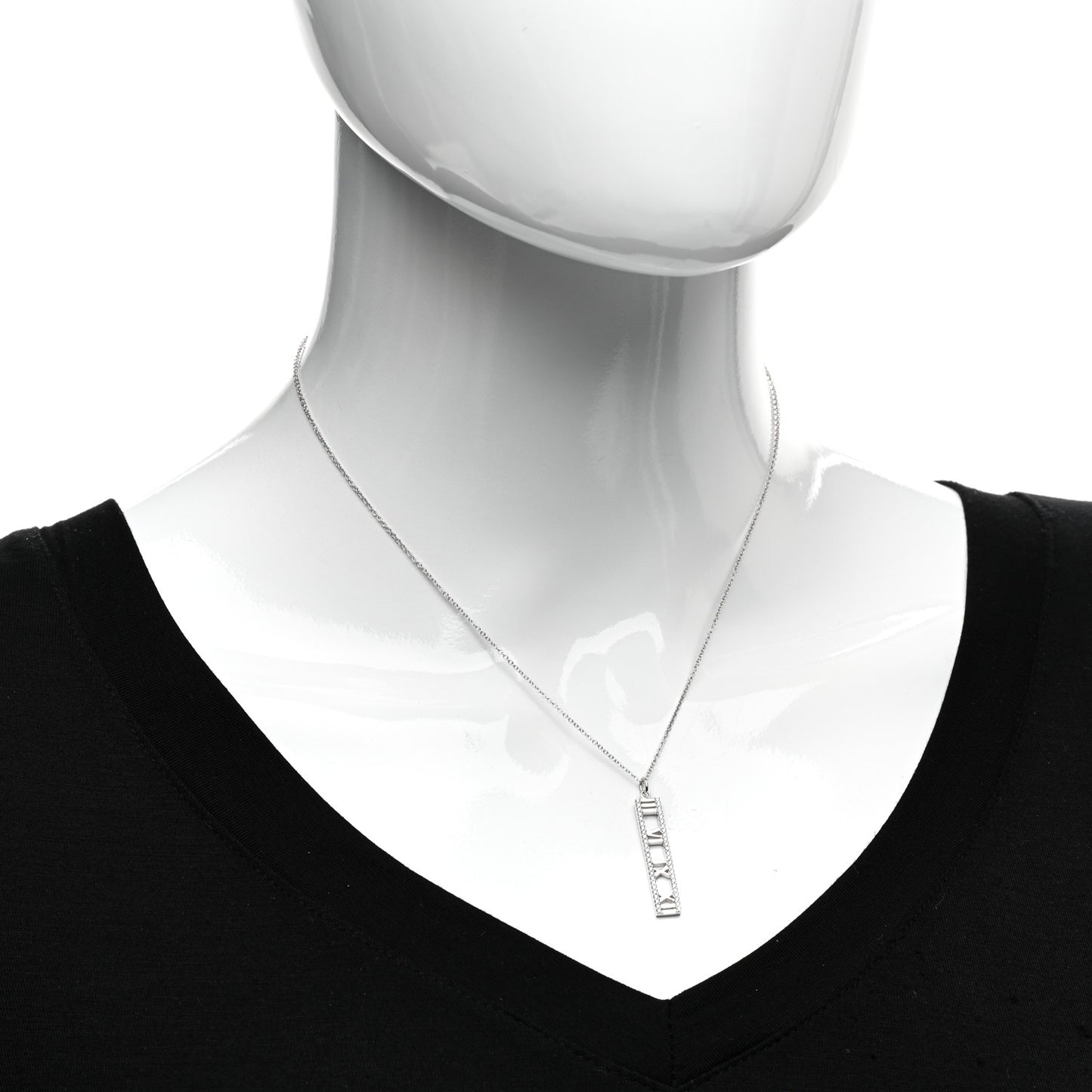 18K White Gold Diamond Narrow Atlas Bar Pendant Necklace