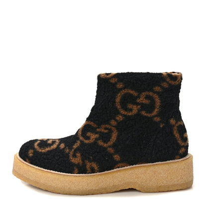 Gucci Faux Shearling Hooper GG Womens Ankle Boots 39.5 Black Natural Tan 1 of 9